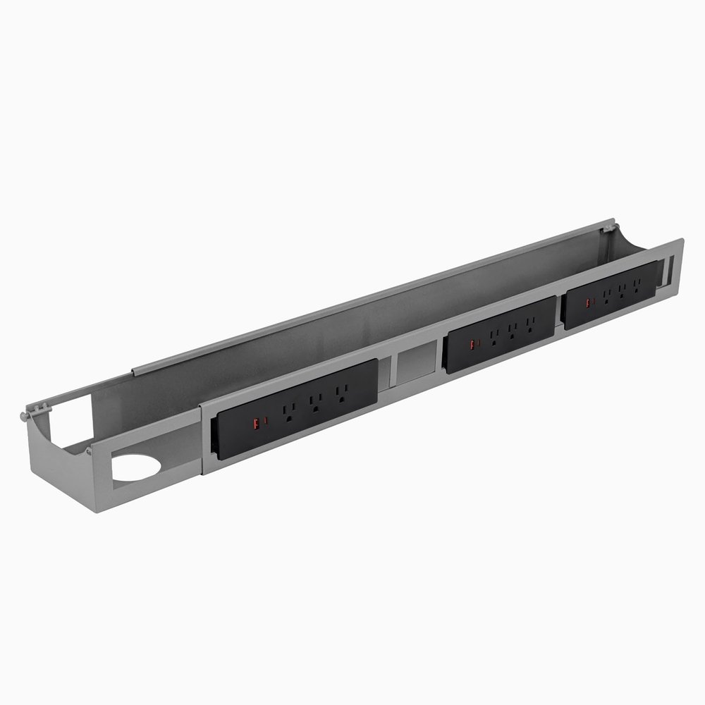 Desky 9 Plugs Power Rail  Thermal Overload Protection Desk Power Strip with USB Ports, Mountable Under Desk Cable Organizer  Grey