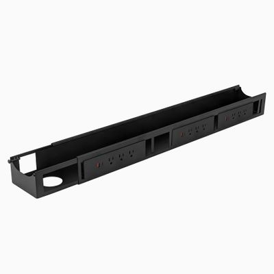 Desky 9 Plugs Power Rail  Thermal Overload Protection Desk Power Strip with USB Ports, Mountable Under Desk Cable Organizer  Matte Black