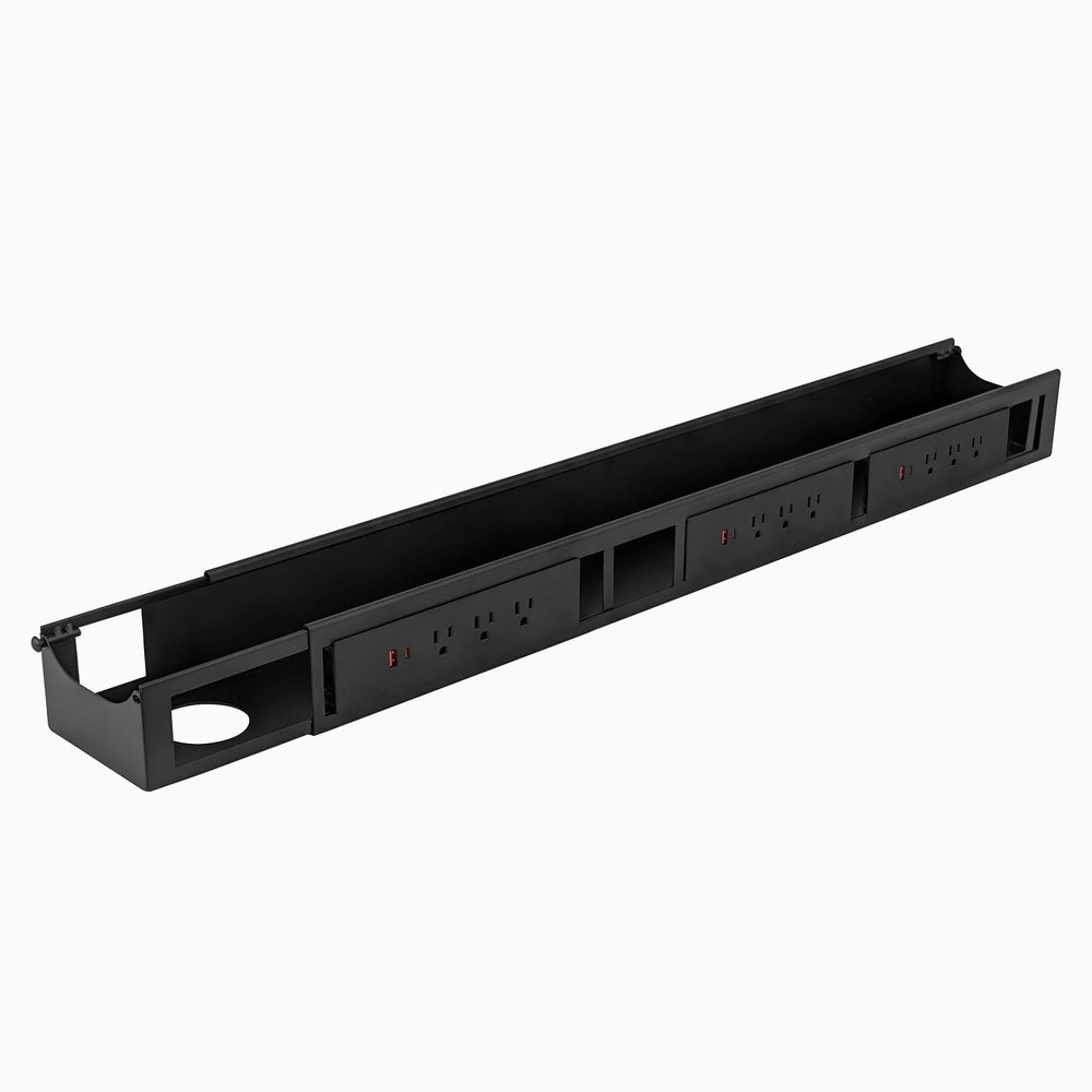 Desky 9 Plugs Power Rail  Thermal Overload Protection Desk Power Strip with USB Ports, Mountable Under Desk Cable Organizer  Matte Black