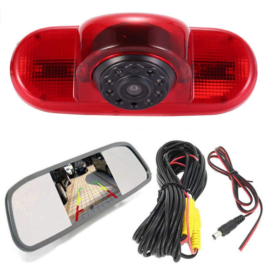 HD Brake Light Camera Set with Rear View Mirror Monitor, Night Vision Reversing Camera Replacement for Fiat Talento 296 Box/Renault Trafic II/Master 2 II/Opel Vivaro Surf Concept/Movano X70