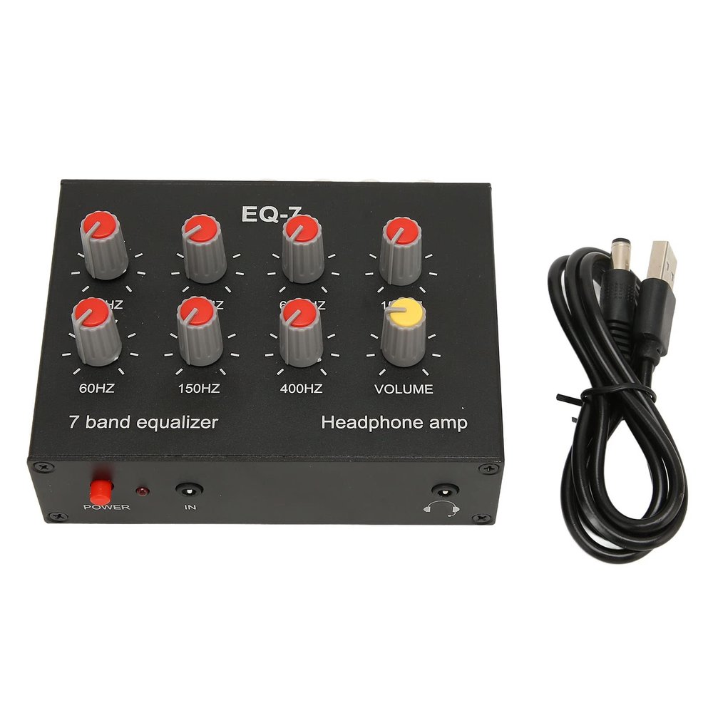 DirectNine Basics 7 Band Sound Equalizer, High Bass Adjustment, Dual Channel, 3.5mm Input, 12dB Equalization, 60Hz-15kHz, Aluminum Alloy, DC5V-12V