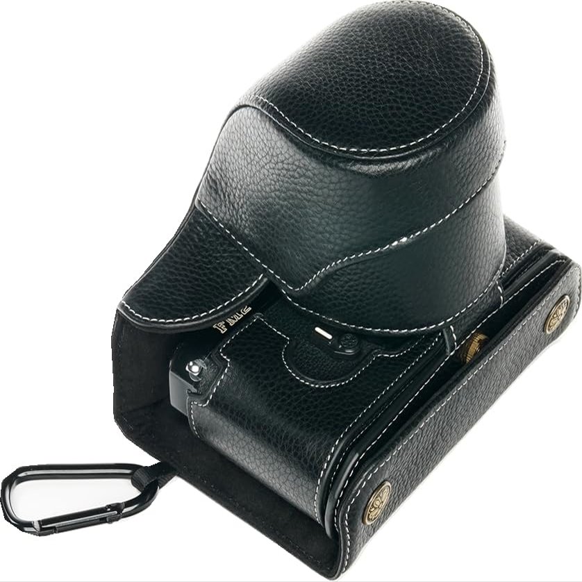 BMAOLLONGB FM2 Case, Real Genuine Handmade Leather FullBody Camera Case Bag Cover for Nikon FM2 55mm 50mm 35mm 28mm 24mm Lens (Black)