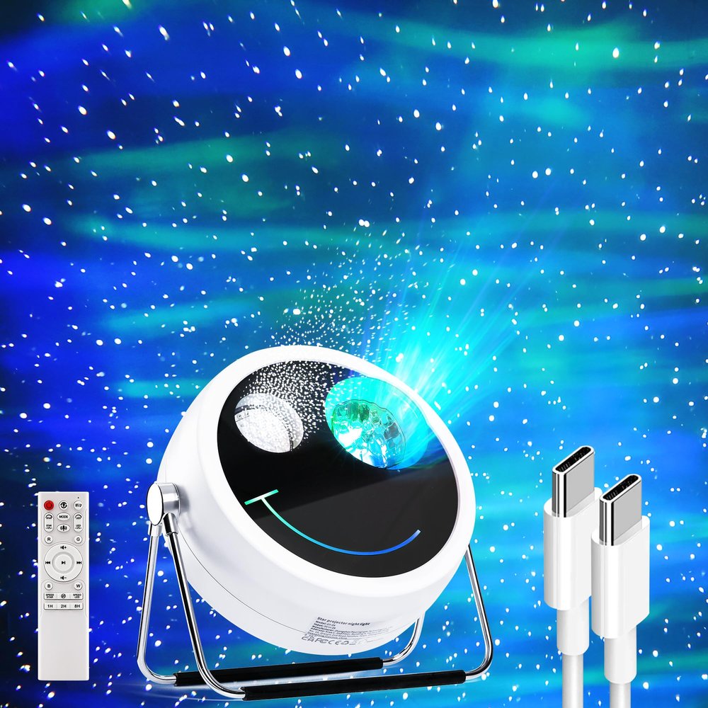 Brizled Star Projector Galaxy Light, USB C White Starry Projector Works with PD Power Supply, Bluetooth Speaker and White Noise Aurora Light, LED Galaxy Lighting for Bedroom Home Party