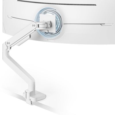 ARES WING Ultrawide Monitor Arm White for 17 to 49 Inch Heavy Duty Curved Screen, Holds 44 Lbs, Adjustable Gas Spring Monitor Arm Desk Mount with C Clamp, Grommet Base, 75/100 Vesa Mount