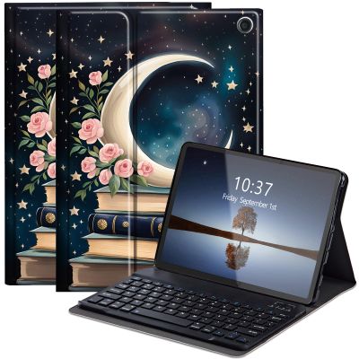 WZCJDHMJ Keyboard Case for Amazon Fire Max 11 (13th Generation, 2023 Release)- Slim Smart Cover with Detachable Keyboard for Fire 11 Max Tablet,Bible Book Moon Flowers