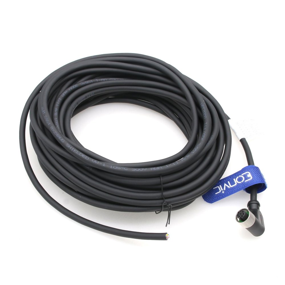 Eonvic M12 Right Angle 8 Pin A Code Female Industrial Sensor Connector Aviation Cable Socket Shielded Waterproof Electrical Cable 15M