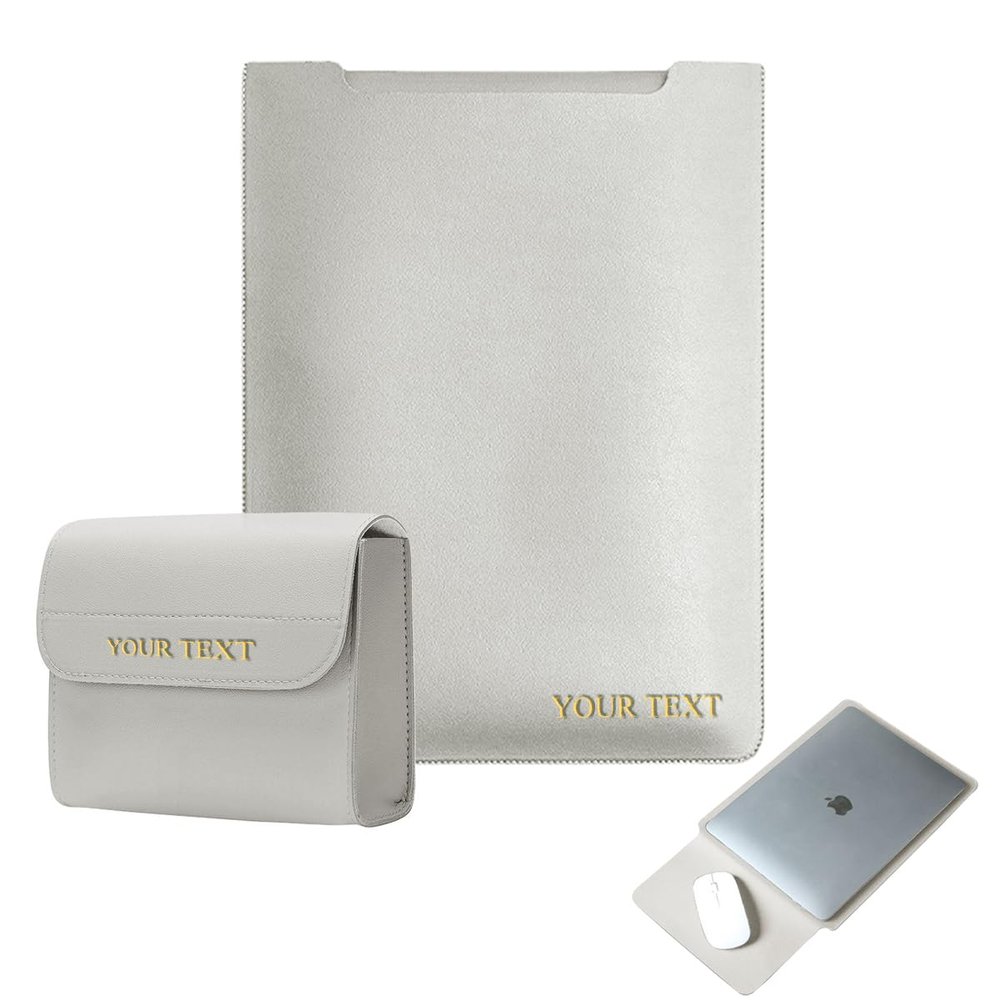 13.3-14 in Laptop Sleeve Case with Engraved Custom Personalized Text Name for 13.3 13.5 13.6 14 inches MacBook Air Pro Retina 13"-14" Surface Pro,Slim Solid Minimalist Bag Cover with Small Pouch