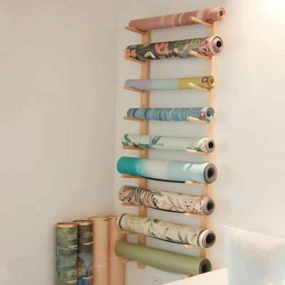 Solid Wood Yoga Mat Wall Holder, Commercial Multi-Layer Workout Mat Organizer for Home Corners, Stable Yoga Equipment Shelf for Office, Studio