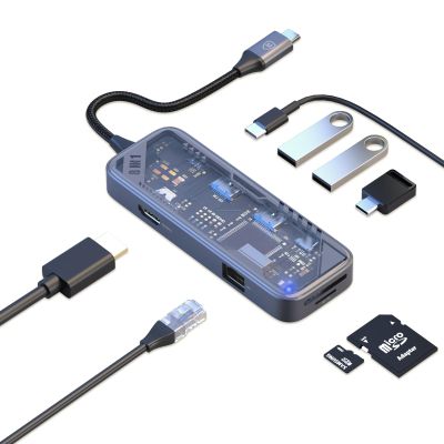 MicroPack USB C Hub 8-in-1 with 100W PD Charging, 4K@60Hz HDMI, Gigabit Ethernet, 3 USB 3.2 5Gbps, SD/TF Card Reader, Aluminum USB-C Multiport Adapter for MacBook Pro/Air, iPad, Laptop