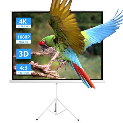 100" Projector Screen with Stand, Outdoor Indoor Projector Screen Portable, 4:3 4K HD Projection Screen,Easy Setup and Carrying, Wrinkle-Free, for Home Cinema, Backyard Party