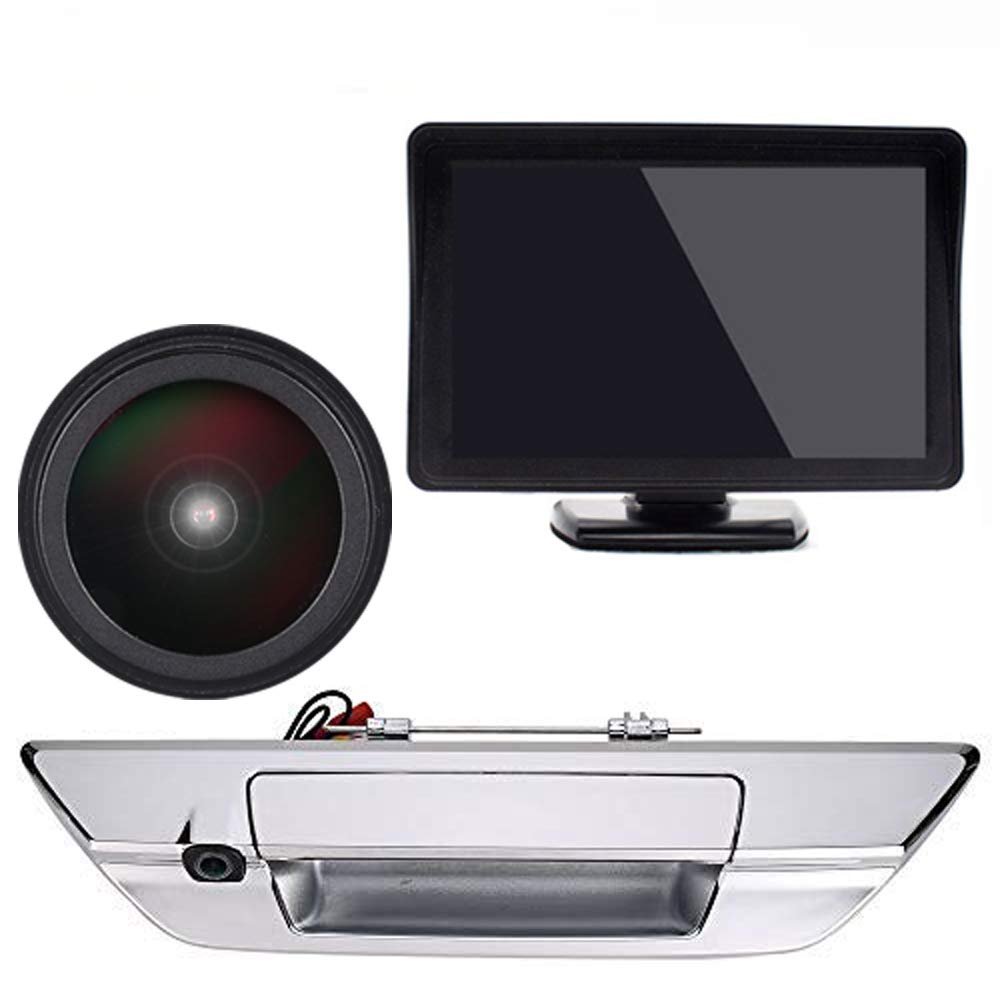 1280 x 720 Pixel Super HD Handle Strip Camera with 4.3 Inch LCD Monitor, Boot Handle Reversing Camera Replacement for Toyota Hilux 8 MK8 Pickup Truck Masters OX AN120 AN130Revo Rocco/Invincible 50