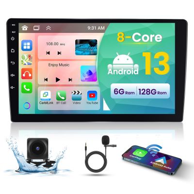 [6G+128G 8-Core] 10.1 Inch Double DIN Android 15 Car Stereo with Wireless CarPlay & Android Auto, HD Touchscreen Dash Kit with GPS WiFi FM/RDS BT5.0 32EQ DSP 59UI SWC Free Backup Camera