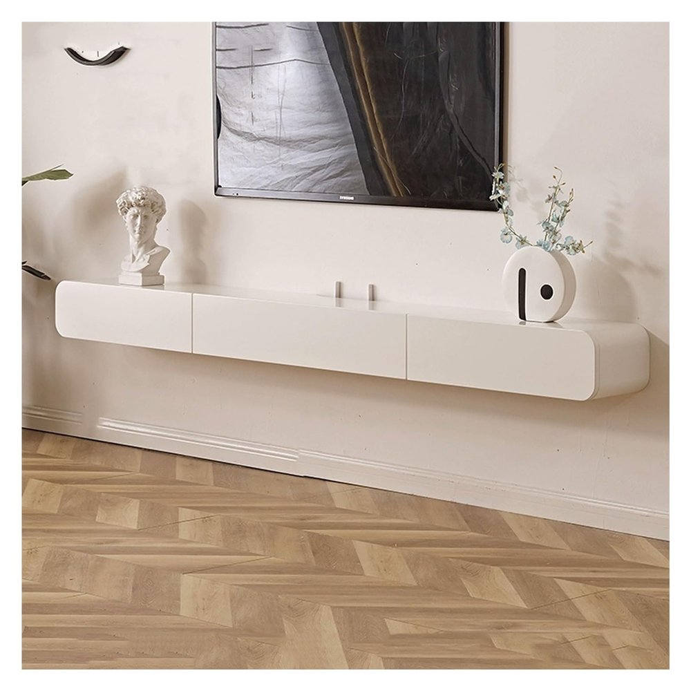 TV Stand Wood Wall Mount Floating TV Stand with Media Storage Cabinet and Two Drawers, Modern Space Saving Entertainment Center for Television, Decor for Living Room Home Office Television Stands ( Co