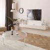 TV Stand Wood Wall Mount Floating TV Stand with Media Storage Cabinet and Two Drawers, Modern Space Saving Entertainment Center for Television, Decor for Living Room Home Office Television Stands ( Co view 4