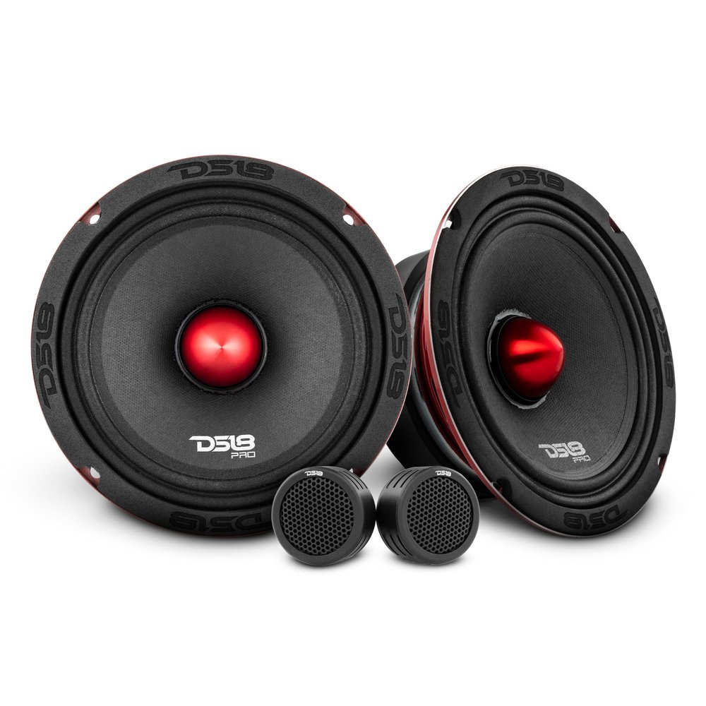 DS18 2X 6.5 Mid-Range Loudspeaker Red Aluminum Bullet 500W Max 250W RMS with 2X Piezo Super Micro Dome Tweeters - Premium Quality Audio Door Speakers for Car or Truck Stereo Sound System