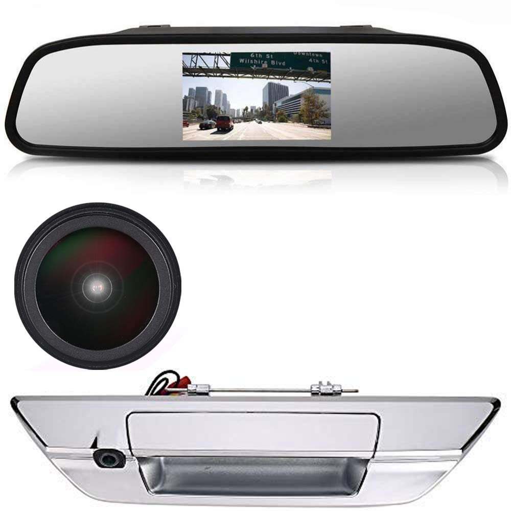 1280 x 720 Pixel Super HD Handle Strip Camera with Rear View Mirror Monitor, Boot Handle Reversing Camera Replacement for Toyota Hilux 8 MK8 Pickup Truck Masters OX AN120 AN130Revo Rocco/Invincible 50