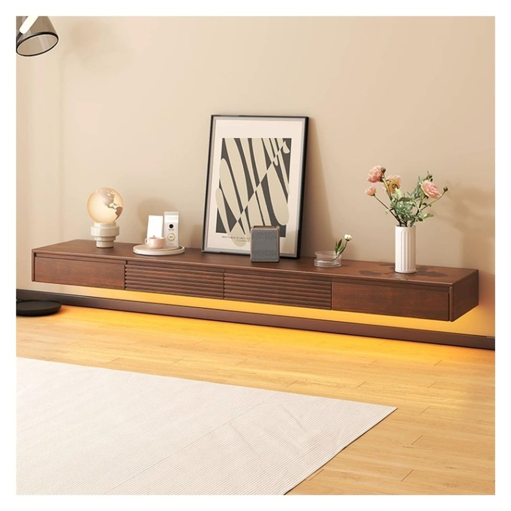 TV Stand Luxury Floating TV Shelf, 78.7'' Wall Mounted TV Stand Floating TV Cabinet Console Media Entertainment Under TV Shelf for Bedroom Living Room with LED Light Television Stands (Color : Walnut