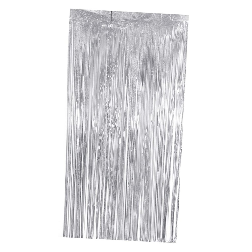 OSALADI 1pc Iridescent Tinsel Table Skirt for Events Wedding Birthday Decorations Silver Foil Fringe Table Decor Easy to Use Backdrop for Parties