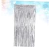 OSALADI 1pc Iridescent Tinsel Table Skirt for Events Wedding Birthday Decorations Silver Foil Fringe Table Decor Easy to Use Backdrop for Parties view 2