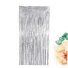 OSALADI 1pc Iridescent Tinsel Table Skirt for Events Wedding Birthday Decorations Silver Foil Fringe Table Decor Easy to Use Backdrop for Parties view 4