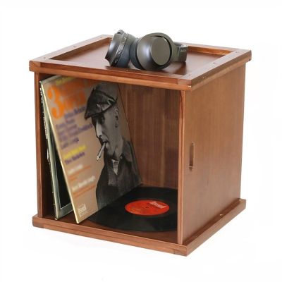 CD Record Storage Rack Vinyl Record LP Storage Box, Wooden Record Crate with Handle - Table Top Pine Album Holder and Organizer, Stackable Record Storage Case Record Storage Holder (Color : Brown)
