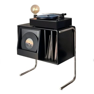 CD Record Storage Rack Record Player Stand, Vinyl Record Storage Holder Cabinet with 2 Stainless Steel Legs and Large Capacity Storage, End Table for Bedroom Living Room Record Storage Holder ( Color