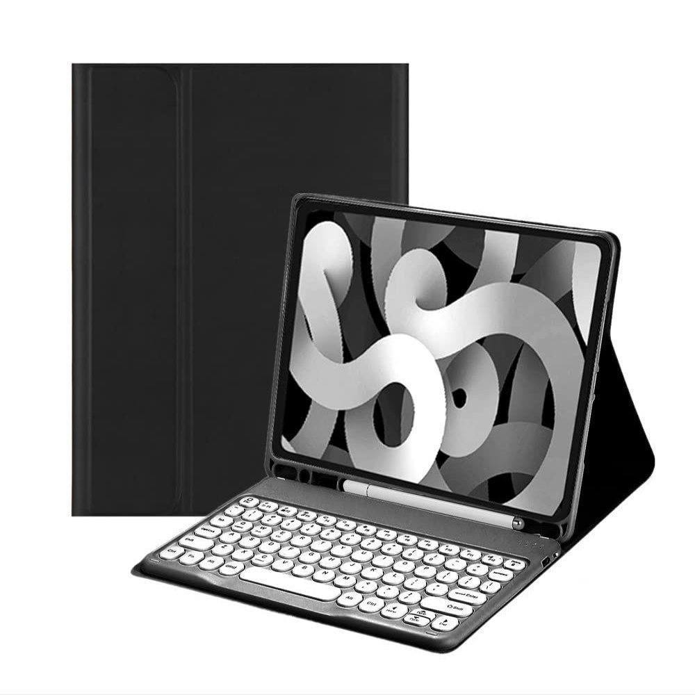 HENGHUI Keyboard Case for Galaxy Tab S9 FE+ / Tab S10+ / Tab S9+ / Tab S8+ /S7+/S7 FE 12.4 inch Detachable Magnetic Color Keyboard Cover Cute Round Key,Black+White