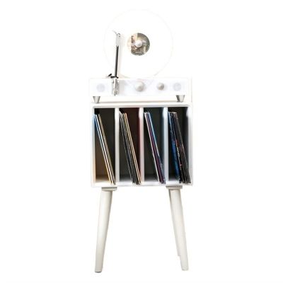 CD Record Storage Rack Record Player Stand, Vinyl Record Storage Cabinet Turntable Stand with 4 Compartments and Wood Legs, Vinyl Display Storage Table for Bedroom Living Room Record Storage Holder (