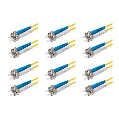 SpeedyFiberTX 6-Pack 1 Foot ST/U to ST/U Fiber Optic Patch Cable, Blue and White Boots, Corning SMF-28 Ultra Single-Mode 9/125um Optical Fiber, Duplex Yellow Riser OFNR Cable Jacket