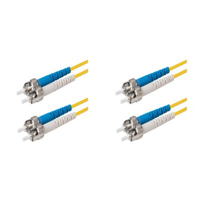 SpeedyFiberTX 2-Pack 50 Meter ST/U to ST/U Fiber Optic Patch Cable, Blue and White Boots, Corning SMF-28 Ultra Single-Mode 9/125um Optical Fiber, Duplex Yellow Riser OFNR Cable Jacket