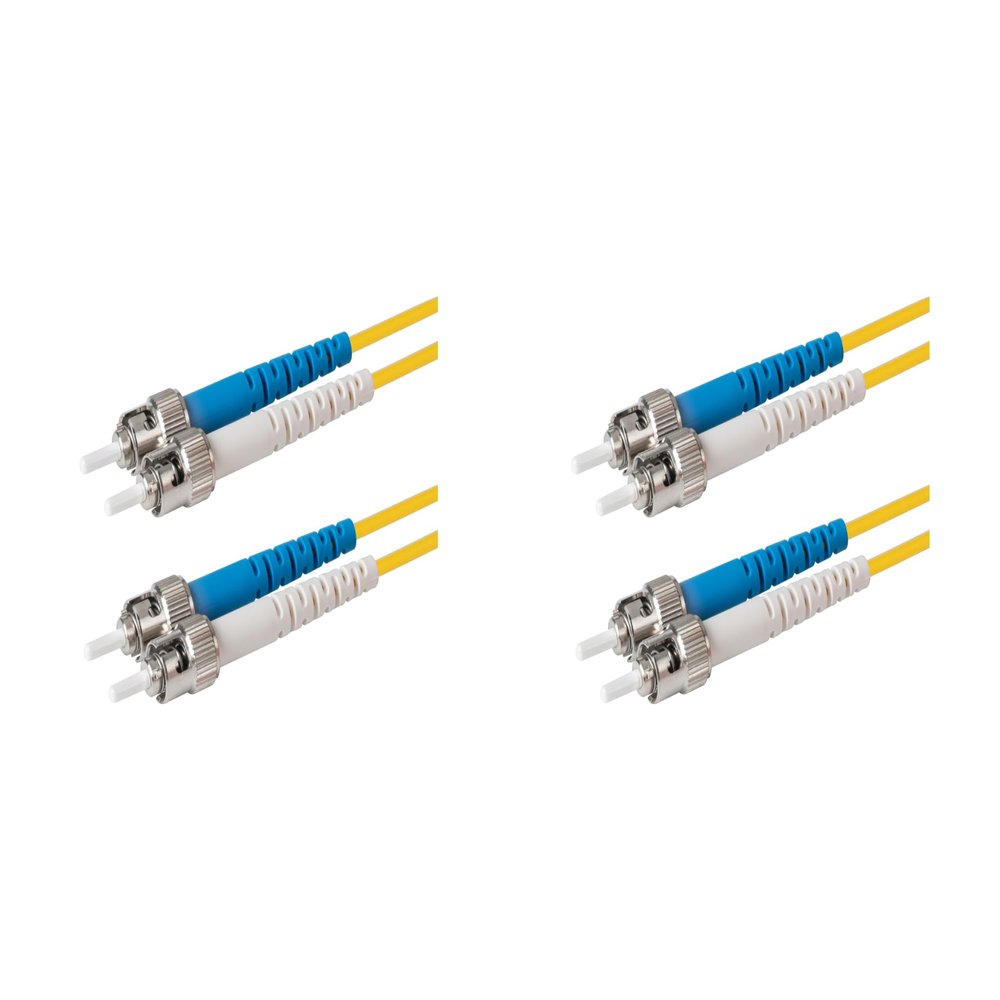 SpeedyFiberTX 2-Pack 50 Meter ST/U to ST/U Fiber Optic Patch Cable, Blue and White Boots, Corning SMF-28 Ultra Single-Mode 9/125um Optical Fiber, Duplex Yellow Riser OFNR Cable Jacket