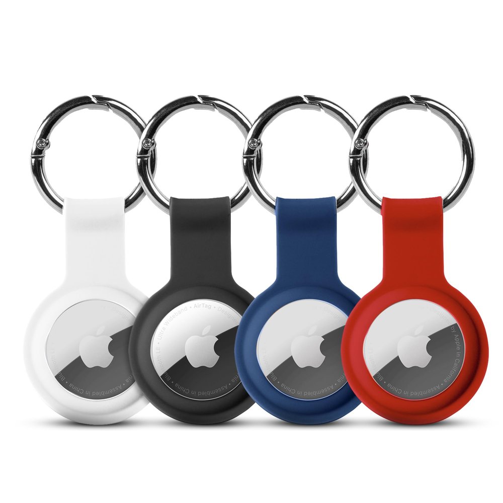 Holders Compatible with AirTag  4 Pack Shockproof, Dustproof & Washable Silicone Cases, Protective Holders with Accessories for Wallets, Luggage, Keys & Pet Collars (White, Black, Blue, Red)