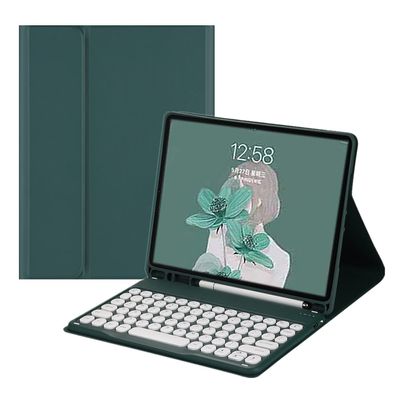 HENGHUI Keyboard Case for Galaxy Tab S10 Lite / S10 FE / S9 FE 10.9 inch, Tab S9/S8/S7 11" Case with Detachable Magnetic Color Keyboard Cover Cute Round Key,DarkGreen