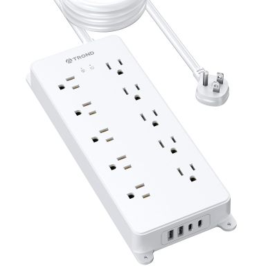 TROND Surge Protector Power Strip, Flat Plug 15ft Long Extension Cord, 10 Widely Spaced AC Outlets, 2 USB A & 2 USB C Ports, 4000J, ETL Listed, Wall Mountable, for Home Office Entertainment, White