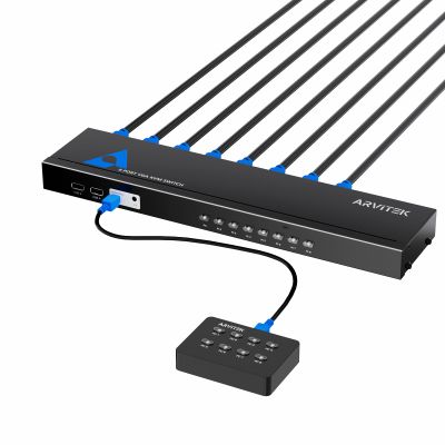 Arvitek 8 Port HDMI KVM Switch,1U Rack Mount KVM, 4K@30Hz, Includes 8 HDMI KVM Cables, IR Remote, 4 USB 2.0 Port, Wired Desktop Controller