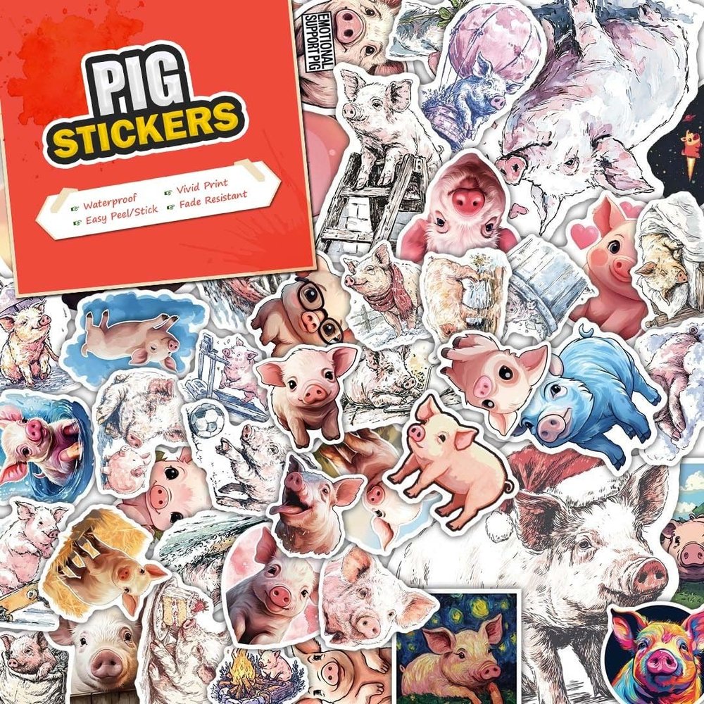 100 PCS Pig Stickers Pack  Waterproof Vinyl Decals for Water Bottles, Laptops, Phones, Notebook, Cars  Cool Vibrant Graphics for Pig Enthusiast