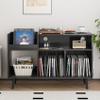 Record Player Stand with Charging Station & USB Ports, Mid-Century Turntable Stand Table Holds Up to 300 Albums, Vinyl Record Storage Cabinet with Wood Legs for Living Room Office (Black) view 1
