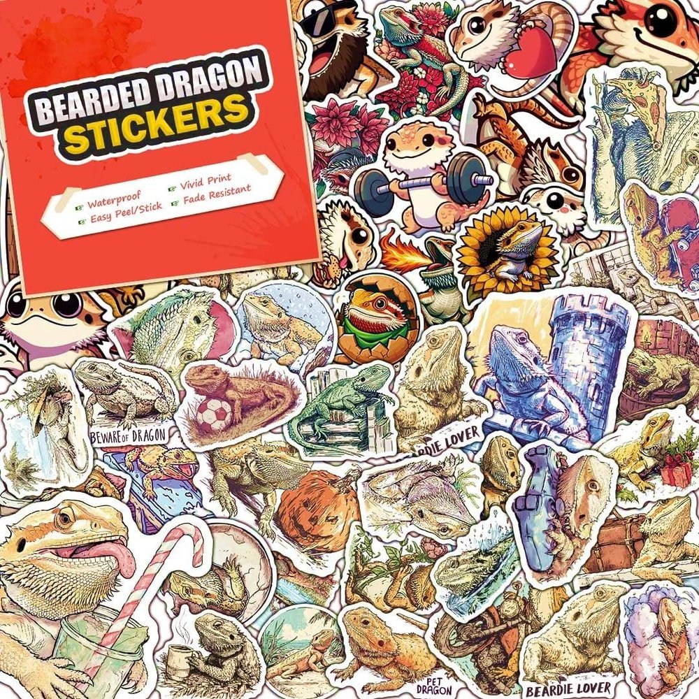 100 Pack Bearded Dragon Stickers (Large Size), Bearded Dragon Graphic Decal Sticker for Laptop, Phone, Car, Water Bottle, Stickers for Bearded Dragon Lovers
