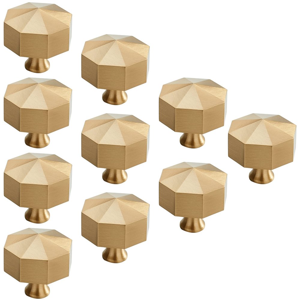 FJYDM 10 Pack Cabinet Knobs, Gold Brass Drawer Knobs, Diamond Shape Solid Furniture Knobs, with Screws for Wardrobe Shoe Cabinet Dresser Cupboard (Color : Gold, Size : Diameter 28mm)