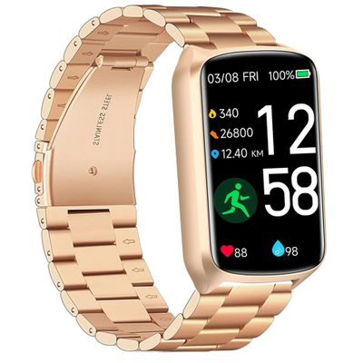 Lamshaw Compatible for Amzhero Fitness Tracker Band, 16mm Quick Release Stainless Steel Metal Replacement Straps Compatible for Amzhero D26 1.47 Inches Fitness Tracker (Rose Gold)