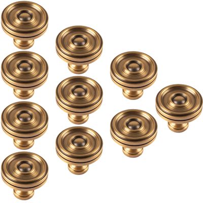 FJYDM 10 Pack Cabinet Knobs Gold Brass Drawer Knobs Single Hole Round Furniture Hardware with Screws for Wardrobe Kitchen Bar Dresser Home Improvement (Color : Bronze, Size : Single Hole 35mm)