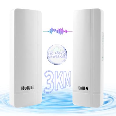 KuWFi 5.8G 3KM Gigabit Wireless WiFi Bridge Point to Point Outdoor Work for Starlink Satellite Signal Extend Outdoor Super Long Range WiFi Router Bridge 1000Mbps Ethernet Port 24V PoE Power 2-Pack