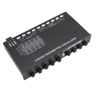 5 Band Car Amplifier Graphic Equalizer, 50-130hz 5 Bands EQ Car Audio Equalizer, Digital Sound Equalizer with CD AUX Input Select Switch Front Rear Sub Output for Car Stereo