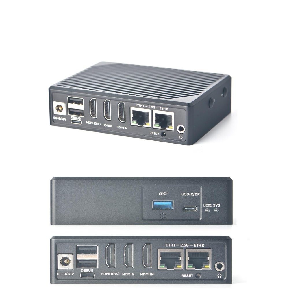 youyeetoo FriendlyElec NanoPC-T6 Box LTS Version - 8G RAM 64G ROM 6 Tops AI Box Dual 2.5G Ethernet 4K HDMI in Support Openwrt OMV NAS Media Center - 1PCS with PSU
