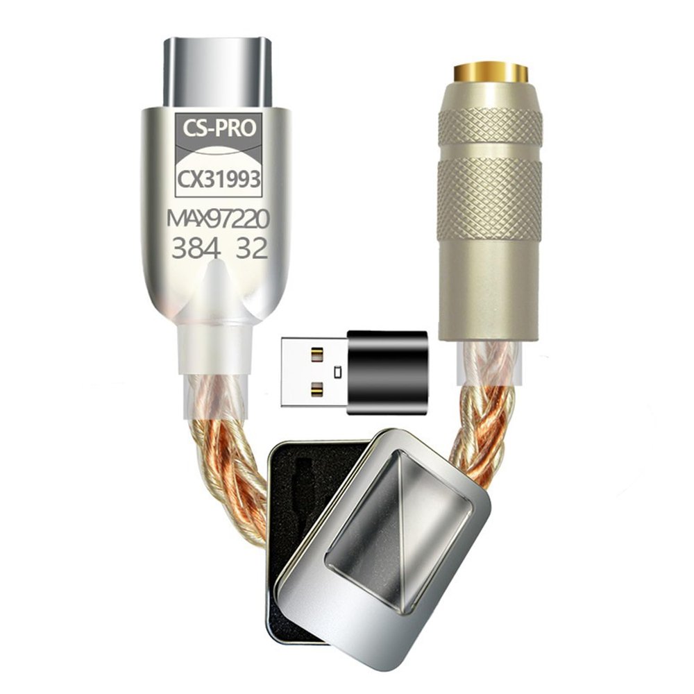 CHIUEAST Upgraded Digital Sound Amplifier CX31993 MAX97220 Chip Type C 3.5mm AMP HiFi Adapter 32Bit/384kHz Headphone DAC Adapter Type C to 3.5mm Headphone Adapter