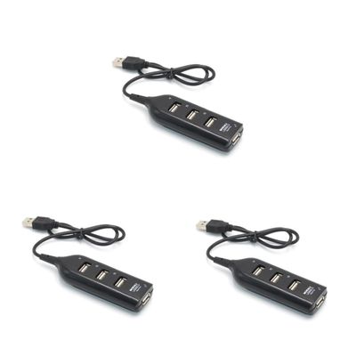 jojofuny 3pcs 4 4-Port USB 2.0 Hub for Slim USB Multi Port Expander Black Color