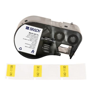 Brady Self-Laminating Vinyl Pre-Sized Labels for Label Printer BMP41/BMP51/BMP53/M511-180 Self Adhesive Printer Labels - Black on Yellow, Transparent (25,40 mm (W) x 38,10 mm (H)) - M4-91-427-YL