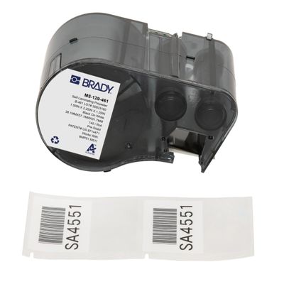 Brady Self-Laminating Polyester Pre-Sized Labels for Label Printer BMP51/BMP53/M511-140 Self Adhesive Printer Labels - Black on White, Transparent (57,15 mm (W) x 38,10 mm (H)) - M5-129-461
