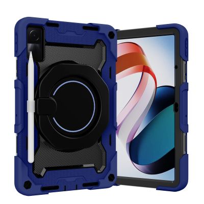 Military-Grade Silicone Cover for Xiaomi Redmi Pad SE 11'' 2023, 360 Rotating Stand with Shockproof Full Body Protective Case, Heavy-Duty Tablet Cover for Kids with Shoulder Strap (Dark Blue)