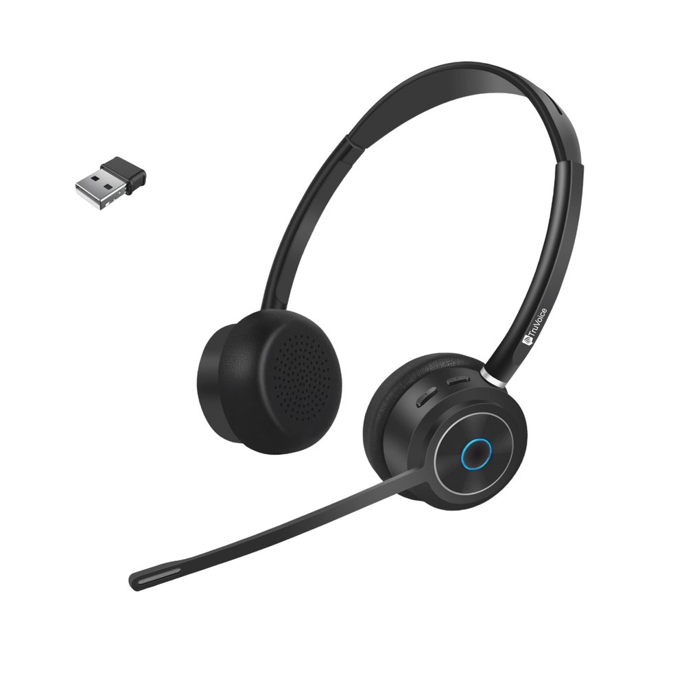 TruVoice BT85 Wireless Bluetooth Headset with V5.2 USB Dongle | Noise Suppression Speakers and NC Microphone | Fast Charging with 22 Hour Talk Time - Connects with 2 Devices Simultaneously